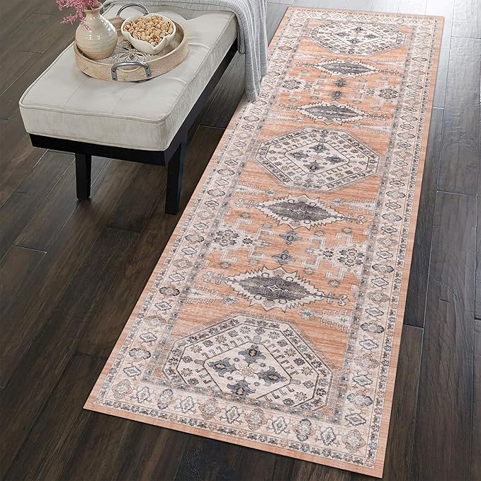 vivorug Runner Rug 2'x8' Vintage Washable Non-Slip Runners for Hallways Kitchen Entryway Laundry Room Carpet Hallway Runner Orange