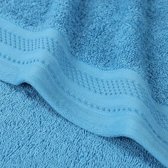 Superior Honeycomb 100% Cotton 500 GSM 12 Piece Bath Towel Set, 6 Washcloths, 4 Hand, 2 Bath Towels, Ideal for Bathroom, Kitchen or Beach, Quick Dry, Jacquard and Solid, Mid-Weight, Azure