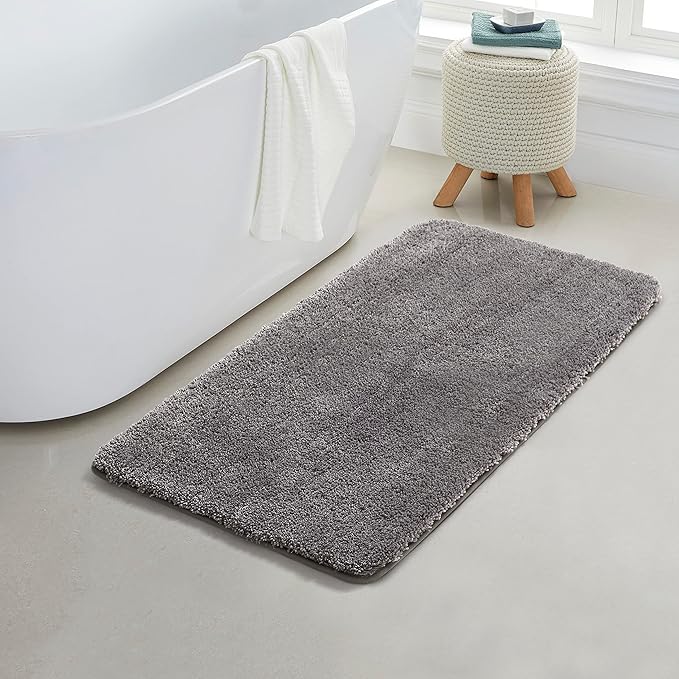YHF Bathroom Rugs 24" X 47", Extra Thick & Soft Microfiber Shaggy, Machine Washable Bath Mats, Absorbent Bath Rugs, Non-Slip Rubber Backing Bath Mat for Bathroom Floor, Tub and Shower, Grey