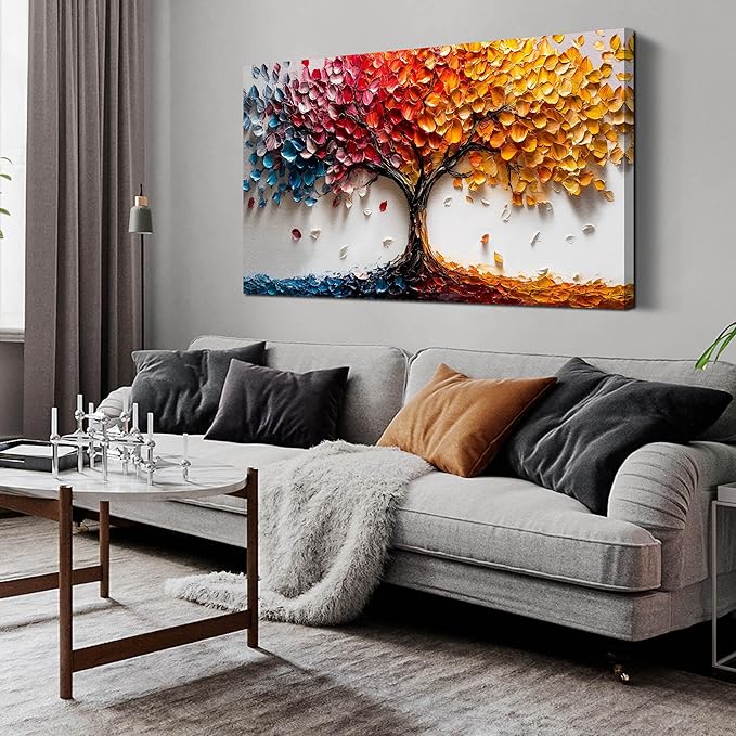 Tree Pictures Wall Art Living Room - Colorful Canvas Wall Art Bedroom Aesthetic - Modern Wall Decoration for Office Size 24" x 48"