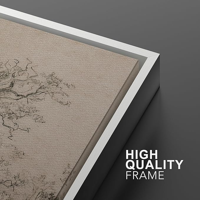 MUDECOR Framed Canvas Print Wall Art Ancient Tree and Country Road Sketch Classic Landscape Pencil Nature Wilderness Illustrations Decorative for Living Room, Bedroom, Office - 16"x24"x2 White