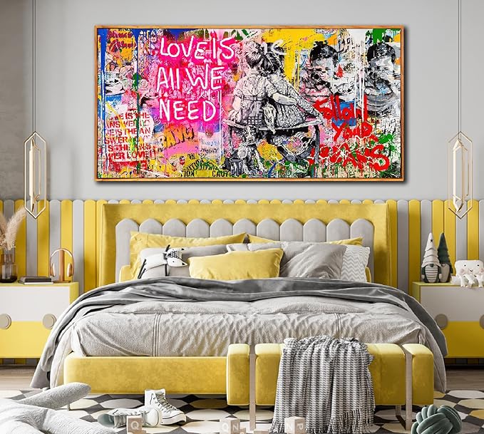 Graffiti Poster Room Wall-Art for Teen Girls - Banksy Canvas Wall Art - Framed Wall Art for Living Room Ready to Hang Size 60" x 30"