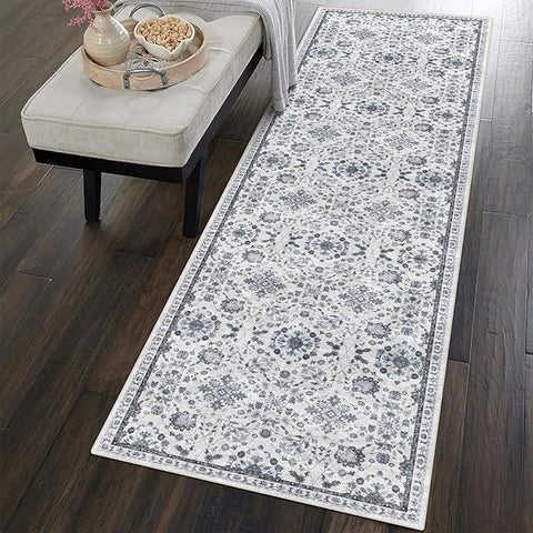 vivorug Runner Rug 2'x7' Vintage Washable Non-Slip Runners for Hallways Kitchen Entryway Laundry Room Carpet Hallway Runner Ivory/Blue