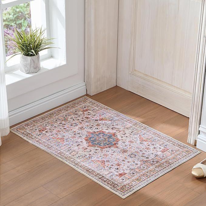Vintage Big Seal Carpet with Light Pink Base Small Area Rugs 2x3, Throw Rug with Rubber Backing Washable