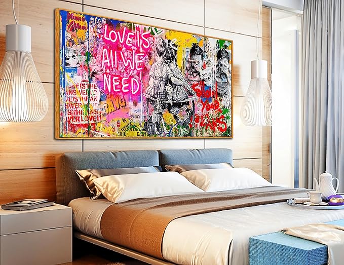 Graffiti Poster Room Wall-Art for Teen Girls - Banksy Canvas Wall Art - Framed Wall Art for Living Room Ready to Hang Size 60" x 30"