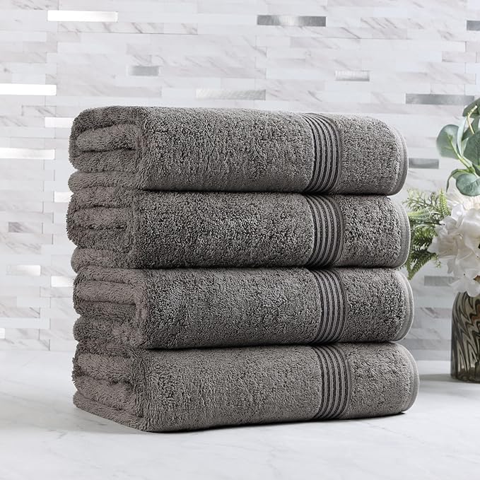 Superior Egyptian Cotton Bath Towel Set, Towels for Home Bathroom, Master, Guest Bath, Decor Essentials, Quick Dry, Absorbent, Large Body Towels, Spa, Hotel, Resort, Adult, Kids, Set of 4, Charcoal