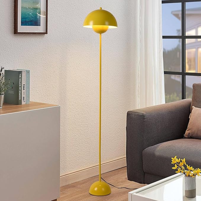 COSYLUX Modern Floor Lamp for Living Room, Industrial Tall Standing Lamp for Bedroom, Metal Shade Reflecting Light Reading Floor Lamp for Office, Nursery Room, Corner(Yellow)