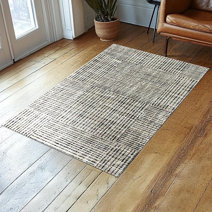 Canvas Washable Indoor Rug with Rubber Backing, Large Door Mat for Entryway, Non-Slip Mat, Washable Entryway Rug, Pet Friendly, Taupe, 27.5” x 47”