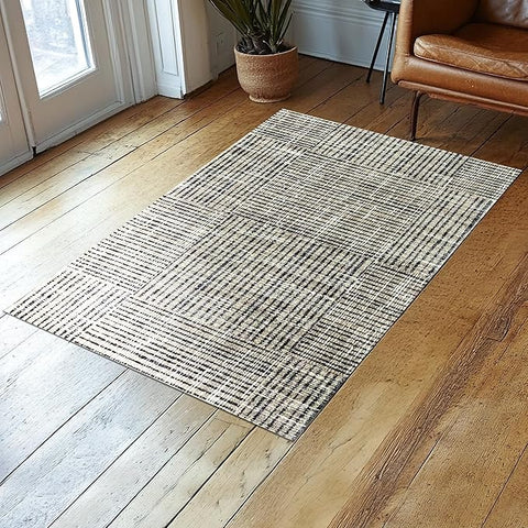 Canvas Washable Indoor Rug with Rubber Backing, Large Door Mat for Entryway, Non-Slip Mat, Washable Entryway Rug, Pet Friendly, Taupe, 27.5” x 47”