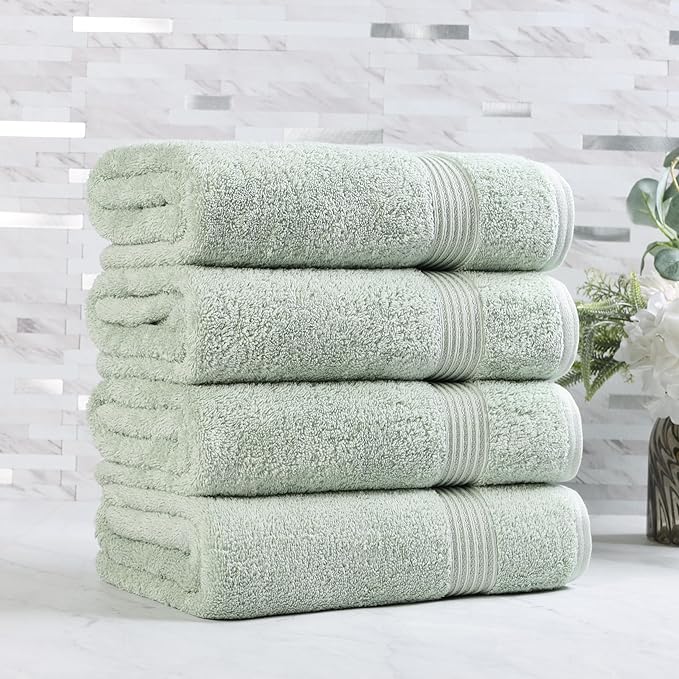 Superior Egyptian Cotton 4-Piece Bath Towel Set for Shower, Bath, Spa, Resort, Hotel, Soft Body Towels, Airbnb Essentials, Apartment, Dorm, Quick Dry, Absorbent, Bathroom Basics, Sage