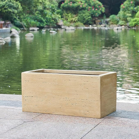 Lightweight Concrete Rectangle Planter Box,Travertine Handmade Outdoor Garden Pot with Drainage Hole & Rubber Plug,Modern Plant Container for Backyard Patio,No Assembly Needed,31.25"W Antique Brown