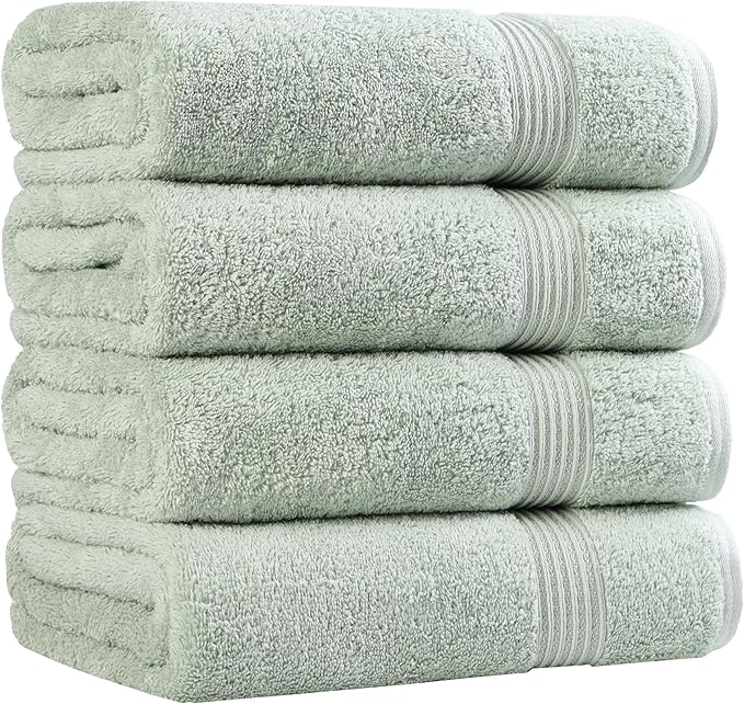Superior Egyptian Cotton 4-Piece Bath Towel Set for Shower, Bath, Spa, Resort, Hotel, Soft Body Towels, Airbnb Essentials, Apartment, Dorm, Quick Dry, Absorbent, Bathroom Basics, Sage