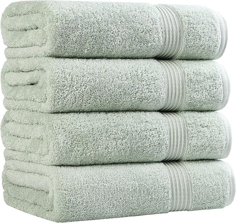 Superior Egyptian Cotton 4-Piece Bath Towel Set for Shower, Bath, Spa, Resort, Hotel, Soft Body Towels, Airbnb Essentials, Apartment, Dorm, Quick Dry, Absorbent, Bathroom Basics, Sage