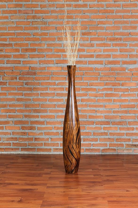 Leewadee Large Brown Light Brown Home Decor Floor Vase – Wooden 34 inches Tall Farmhouse Decor Flower Holder for Fake Plant and Pampas Grass