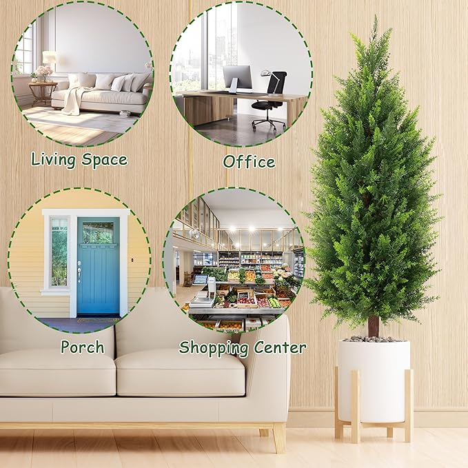 Sunnyglade 2 Packs 35.5" Artificial Cedar Tree, Fake Cedar Shrub Bushes Trees with Spike Faux Topiary Plants Tree for Indoor, Garden, Yard, Porch, Patio Decor (Cedar)