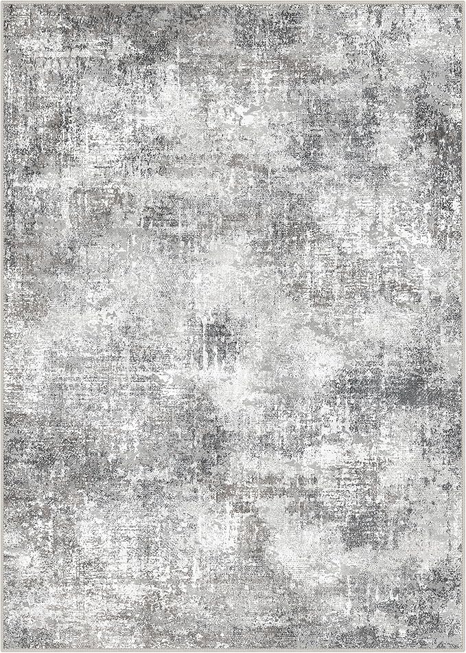 GENIMO Washable Area Rugs for Living Room Bedroom, 8x10 Modern Abstract Non Slip Rug, Low Pile Soft Contemporary Indoor Floor Carpet Cover for Dining Room Kitchen, Grey
