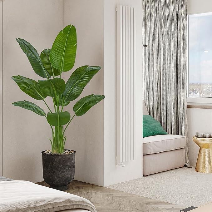 Artificial Bird of Paradise Plant 4FT Fake Palm Tree Feaux Plants in White Pot Artificial Tree Fake Plant for Indoor Outdoor Modern Decoration for Home Living Room Office