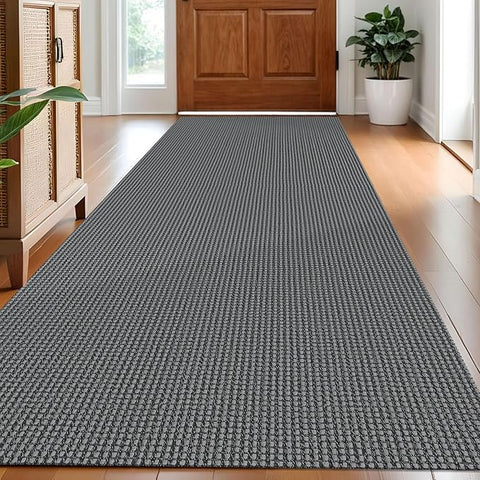 IOHOUZE Washable Runner Rug 3x8 Non Slip Rubber Backed Wide Hallway Runner Entryway Runner Indoor, Kitchen Rugs Woven Floor Carpet for Hall Entrance Bedroom, Dark Grey