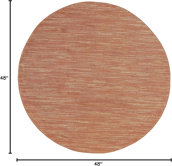 Nourison Home Essentials Indoor/Outdoor Rust 4' x Round Area Rug, Easy Cleaning, Non Shedding, Bed Room, Living Room, Dining Room, Backyard, Deck, Patio (4 Round)