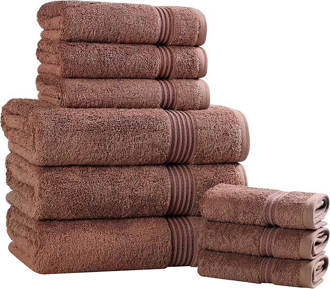 Superior Egyptian Cotton 9-Piece Towel Set, Assorted Towels for Home Bathroom, Guest Bath Decor Essentials, Includes 3 Bath, 3 Hand, 3 Face Towels/Washcloths, Quick Dry, Absorbent - Mocha
