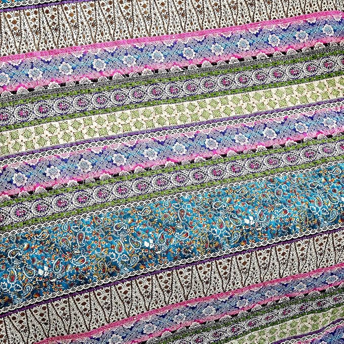 NEWLAKE Quilt Throw Blanket with Reversible Floral Patchwork, Blue Jacquard, 60X78 Inch