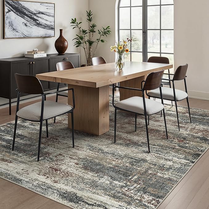 GENIMO 8x10 Area Rugs, Machine Washable Rugs for Living Room Low Pile, Abstract Blue Rug with Non-Slip Rubber Backing, Soft Pet Friendly Carpet for Bedroom, Dining Room, Office, Mystic Forest