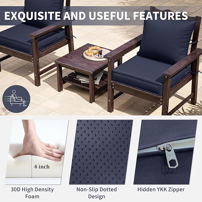 Premium Outdoor Seat Cushion Chair Cushions for Patio Furniture 22 L X 24 W X 4 H Waterproof & Fade Resistant Deep Seat and Backrest Cushion Set with Removable Covers for Chair, Sofa