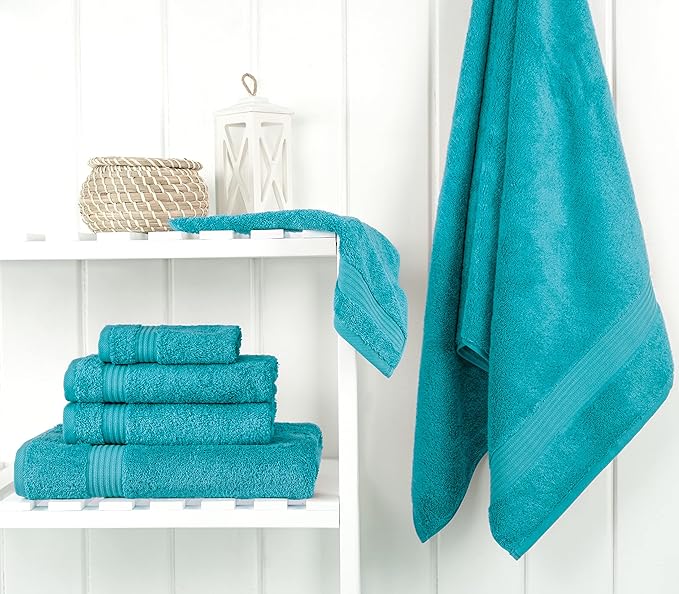 Cotton Paradise 6 Piece Towel Set 100% Cotton Soft Absorbent Turkish Towels for Bathroom 2 Bath Towels 2 Hand Towels 2 Washcloths, Aqua Blue Towel Set