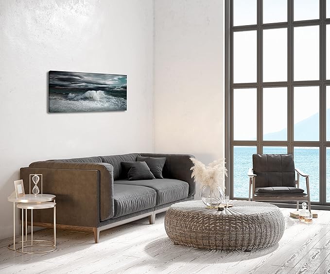 Ocean Storm Waves Large Stretched Canvas Wall Art For Living Room Bedroom Home Decoration, Mordern Sea Seascape Print Picture Painting Decor Giclee Artwork, Gallery Wrapped Gift, Inner Frame(30x60)