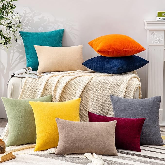 GAWAMAY Decorative Square Throw Pillow Covers 18"x18" Inch Set of 4, Super Soft Chenille Pillows Cover Fall Pillowcase for Living Room Bedroom Sofa Couch Cushion Cover Mustard Yellow 45x45cm