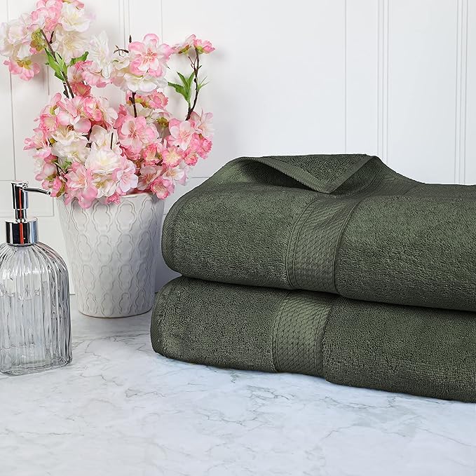 BLUENILEMILLS Premium Towel Collection, Egyptian Cotton Towels for Shower and Bathroom 2-Piece Bath Sheet Set, 34" x 68", Forest Green by Blue Nile Mills