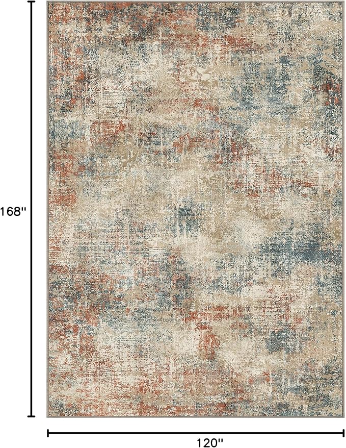 GENIMO Washable Area Rugs for Living Room Bedroom, 10x14 Modern Abstract Non Slip Rug, Low Pile Soft Contemporary Indoor Floor Carpet Cover for Dining Room Kitchen, Multi