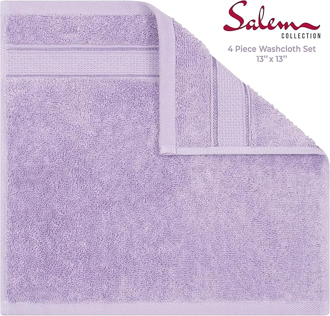 American Soft Linen Salem Washcloth Sets, 4 Piece Luxury 600 GSM 100% Cotton Washcloths for Bathroom, 13x13 inches Washrags Premium Quality Hand Face Towels, Lilac