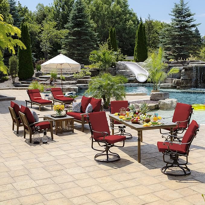Arden Outdoor Deep Seat Cushion Set, 24 in x 24 in, Weather-Proof, Rain-Proof, Fade Resistant Patio Cushion for Chair, Sofa, and Couch Ruby Red Leala