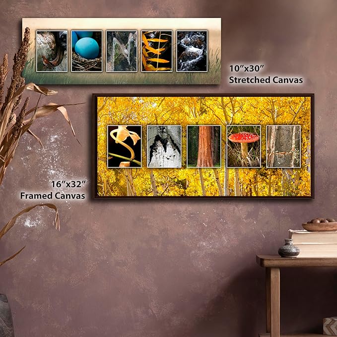 Personal-Prints NATURE or Wilderness Personal Name Art Gift | Spell a Name with Customized Nature Photography (6"x18" Stretched Canvas)