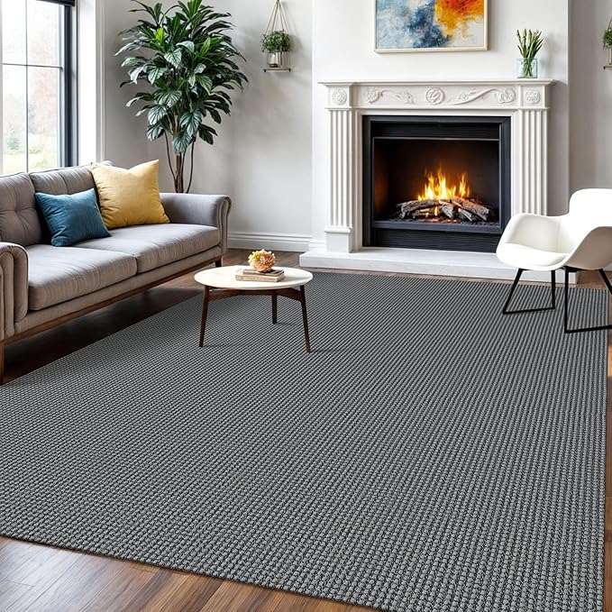 IOHOUZE Washable Area Rug 6x9 Non Slip Rubber Backed Rugs for Living Room, Dining Room Rugs Bedroom Rug, Woven Indoor Floor Carpet for Living Room Nursery, Dark Grey