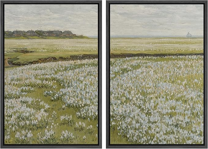 MUDECOR Framed Canvas Print Wall Art Fields of White Flowers Serene Nature for Home Decor Nature Wilderness Illustrations Realism Decorative Scenic for Living Room, Bedroom, Office - 16"x24"x2 Black