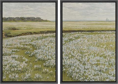 MUDECOR Framed Canvas Print Wall Art Fields of White Flowers Serene Nature for Home Decor Nature Wilderness Illustrations Realism Decorative Scenic for Living Room, Bedroom, Office - 16"x24"x2 Black