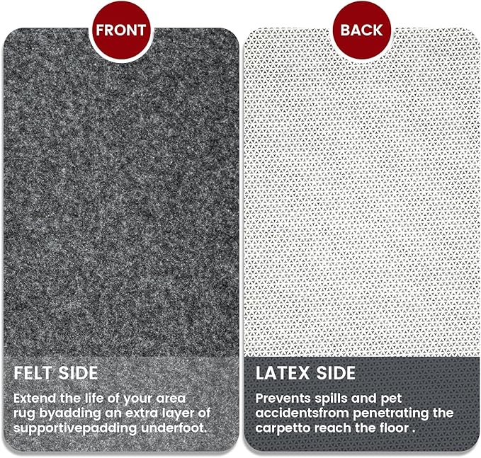 Waterproof Rug Pad, 9x12 ft Area Rug Non-Slip Carpet Pad, 1/4" Thick Non-Slip Rug Pads for All Floors and Finishes, Felt Pad for Hardwood Floors, Keeps Carpets in Place Soft and Safe