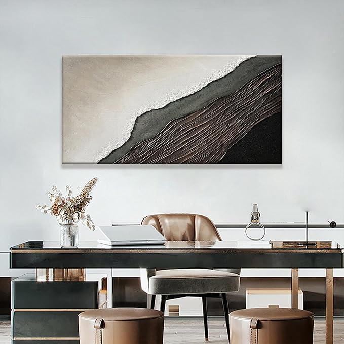 Tsomzxng Abstract Wall Art Brown Black Wall Art Painting Canvas Art Wall Decor Prints Minimalist Abstract Wall Decor For Living Room Bedroom Kitchen Office Artwork Ready To Hang 24"×48"