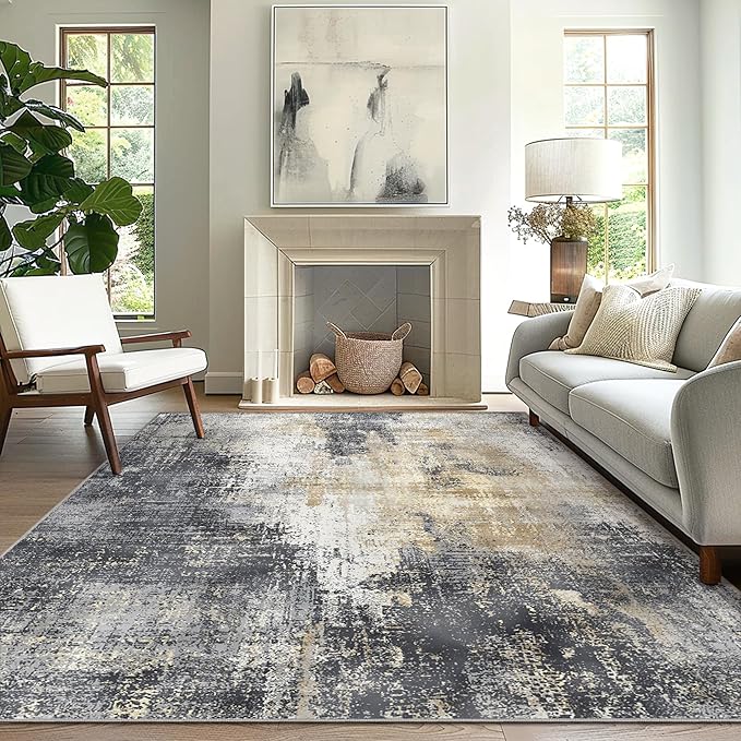 GENIMO Washable Area Rugs for Living Room Bedroom, 10x14 Modern Abstract Non Slip Rug, Low Pile Soft Contemporary Indoor Floor Carpet Cover for Dining Room Kitchen, Livid