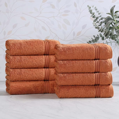 Superior Egyptian Cotton Hand Towel Set, Small Towels for Home Bathroom, Master, Guest Bath, Decor Essentials, Quick Dry, Absorbent, Kitchen, Spa, Hotel, Resort, Adult, Kids, Set of 8, Caramel Brown