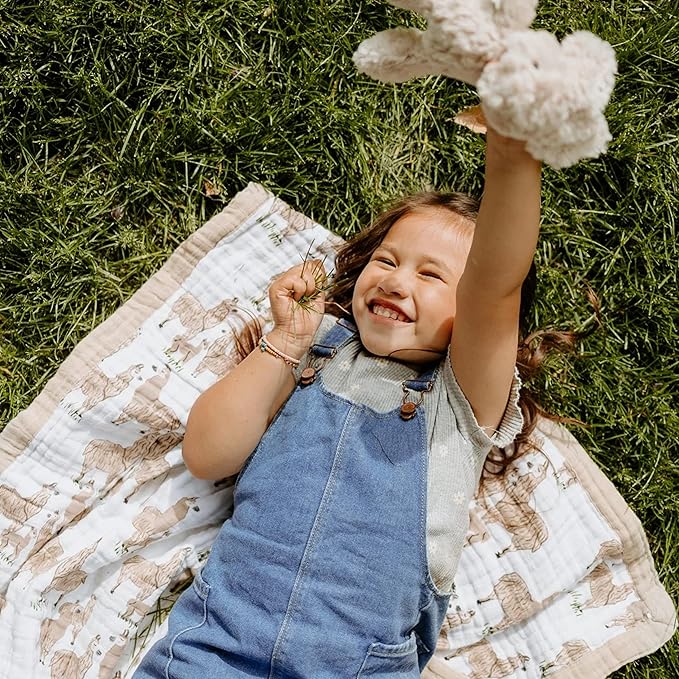 Little Unicorn Newborn Receiving Quilt | Ultra- Soft, Multi-Layered Muslin Fabric | Gift for Newborns & on-The-go (Llama Llama)