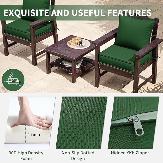 Premium Outdoor Seat Cushion Chair Cushions for Patio Furniture 19 L X 19 W X 4 H Waterproof & Fade Resistant Deep Seat and Backrest Cushion Set with Removable Covers for Chair, Sofa