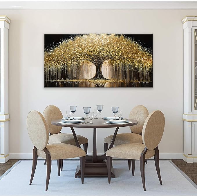 Golden Tree Of Life Wall Art Decor Prints Ready To Hang Room Wall Decor Modern Wall Art For Living Room Kitchen Office Canvas Prints Bedroom Decor 24x48 Inch