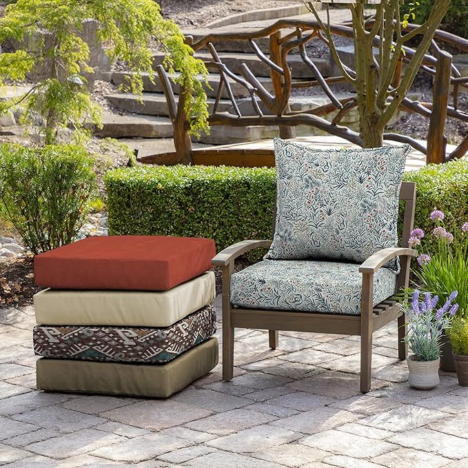 Arden Outdoor Deep Seat Cushion Set, 24 in x 24 in, Weather-Proof, Rain-Proof, Fade Resistant Patio Cushion for Chair, Sofa, and Couch Pistachio Botanical