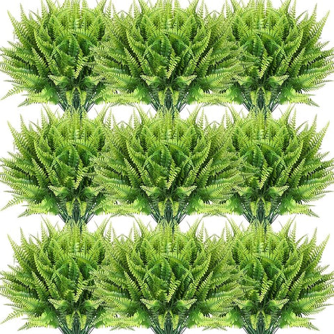 Zeyune 56 Bundles Artificial Plants Outdoors Fake Boston Fern Shrubs UV Resistant Faux Plastic Greenery Shrubs for Outdoor Indoor Garden Porch Window Hanging Planter Decor