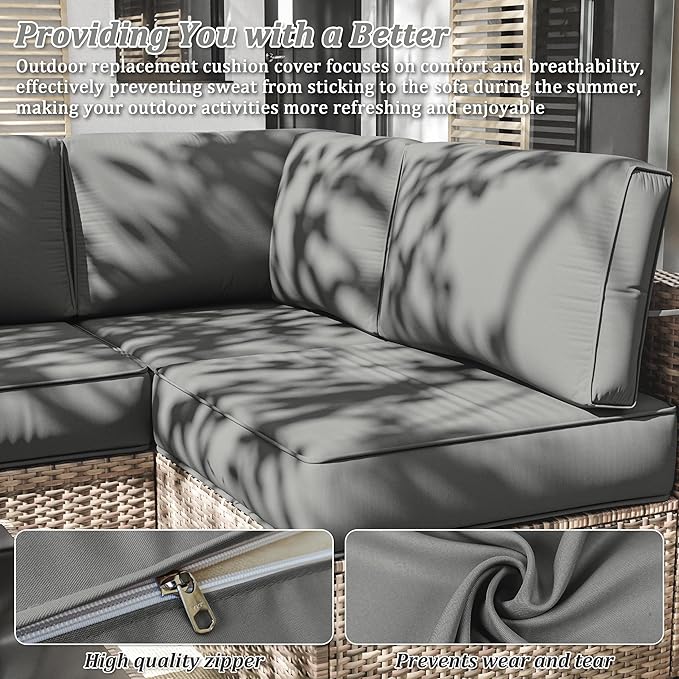 14 Pcs Outdoor Cushion Slipcovers Outdoor Patio Cushion Covers Replacement Waterproof with Zipper for Outdoor Furniture, Patio Sofa Couch 3 Sizes, Covers Only