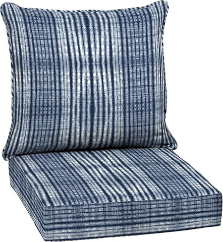 Arden Outdoor Deep Seat Cushion Set, 24 in x 24 in, Weather-Proof, Rain-Proof, Fade Resistant Patio Cushion for Chair, Sofa, and Couch Blue Shibori Stripe