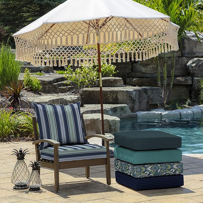 Arden Outdoor Deep Seat Cushion Set, 24 in x 24 in, Weather-Proof, Rain-Proof, Fade Resistant Patio Cushion for Chair, Sofa, and Couch Sapphire Aurora Blue Stripe